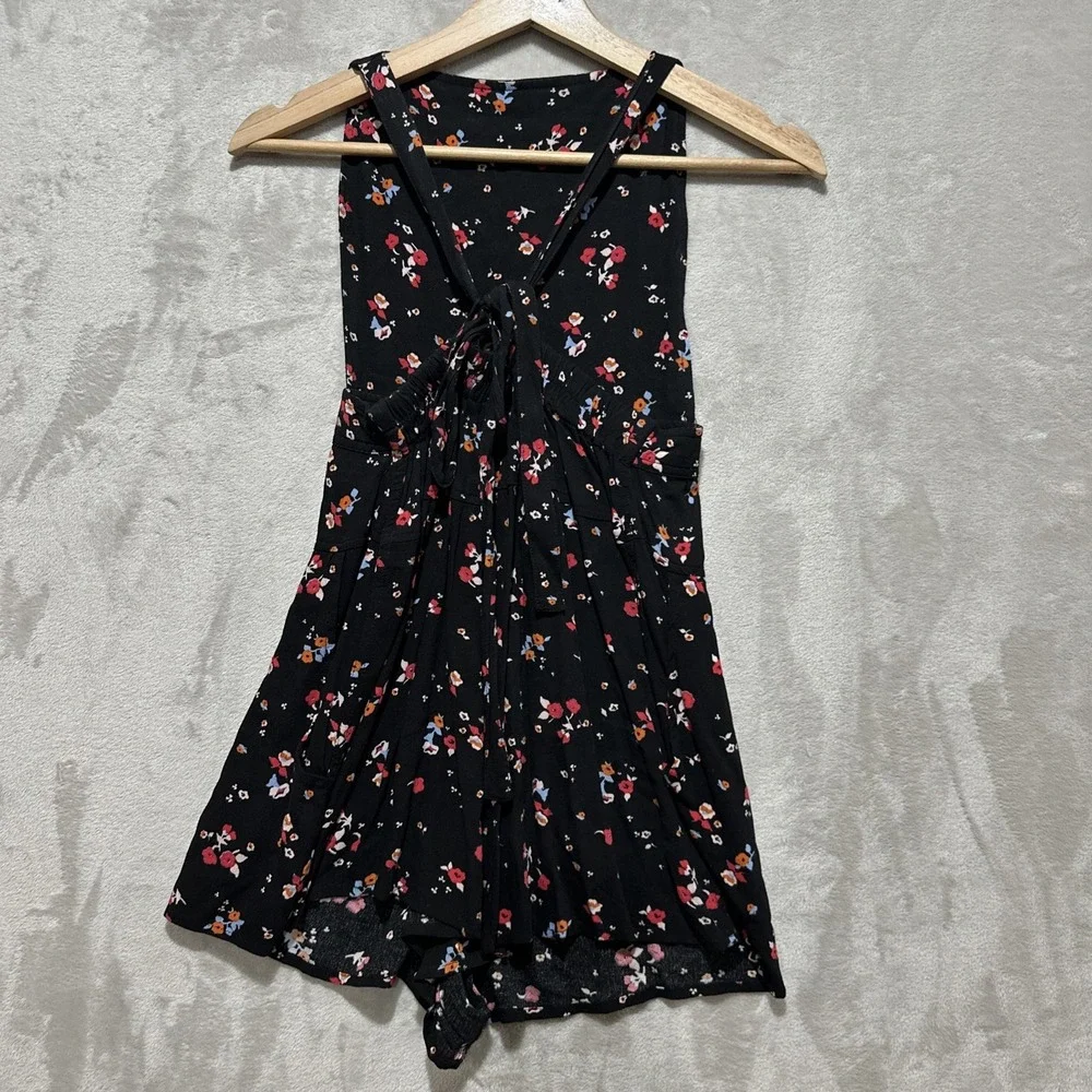 Free People Sweet in the Streets Women's Sz S Black Floral Overall Shorts Romper